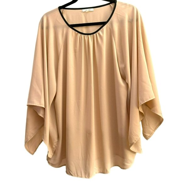 Pleione Women's Blush Black Trim Pull Over Blouse Size XL Wide Sleeve Dress Top - Picture 1 of 3